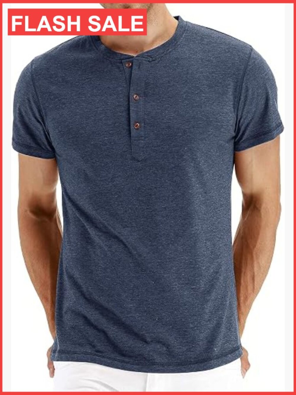 Men's Slim Fit Henley Cotton Short Sleeve Tee - Navy